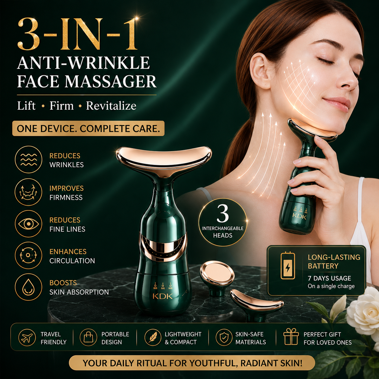 3 in 1 Anti-Wrinkle Face, Neck & Eye Massager – Professional Skin Lifting Device