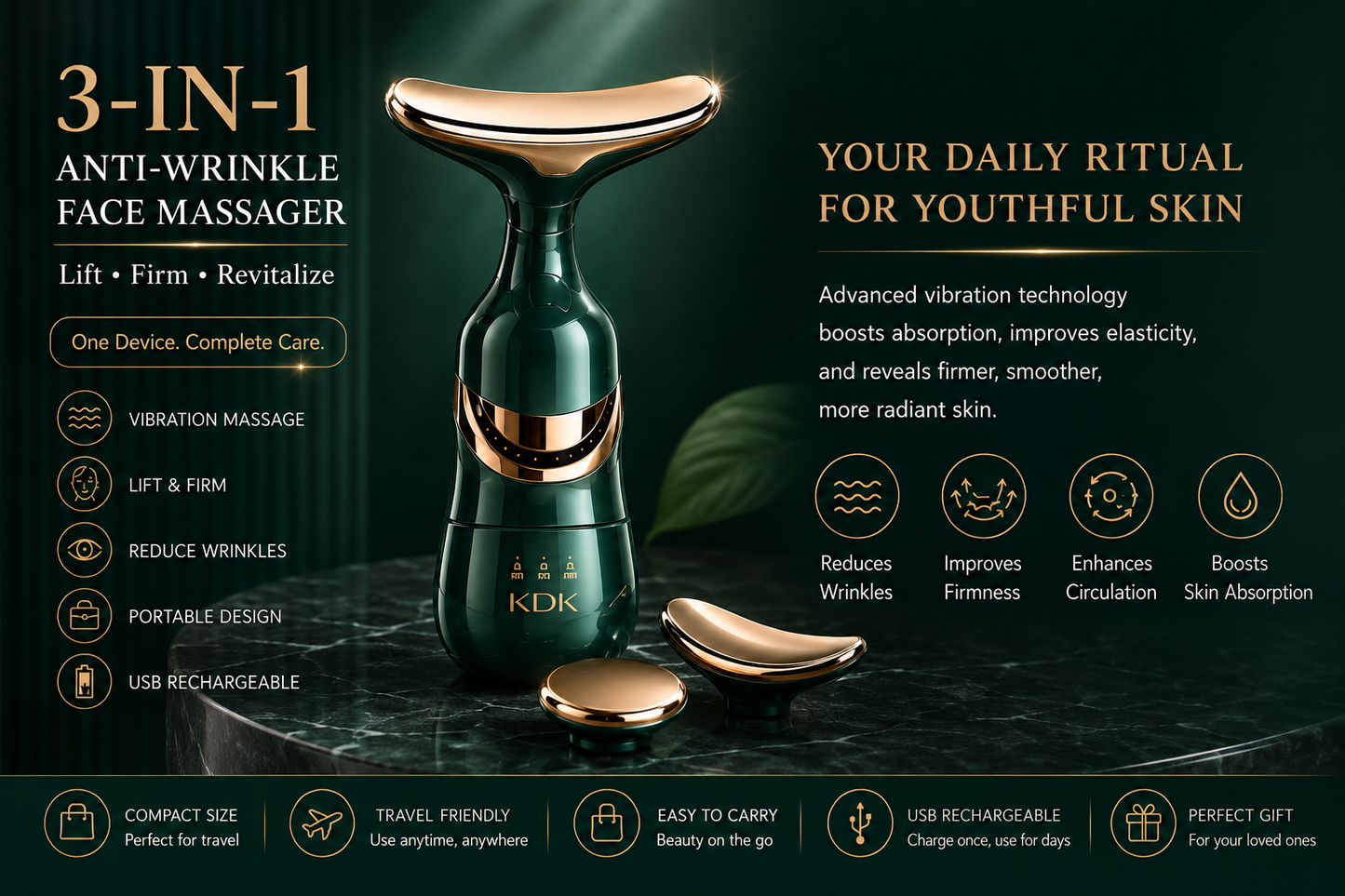 3 in 1 Anti-Wrinkle Face, Neck & Eye Massager – Professional Skin Lifting Device