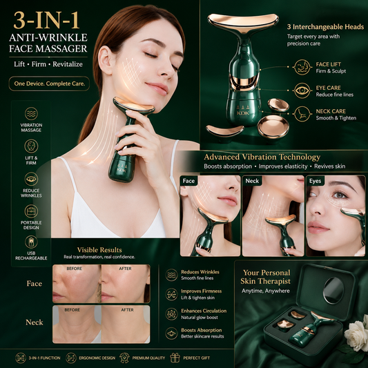 3 in 1 Anti-Wrinkle Face, Neck & Eye Massager – Professional Skin Lifting Device