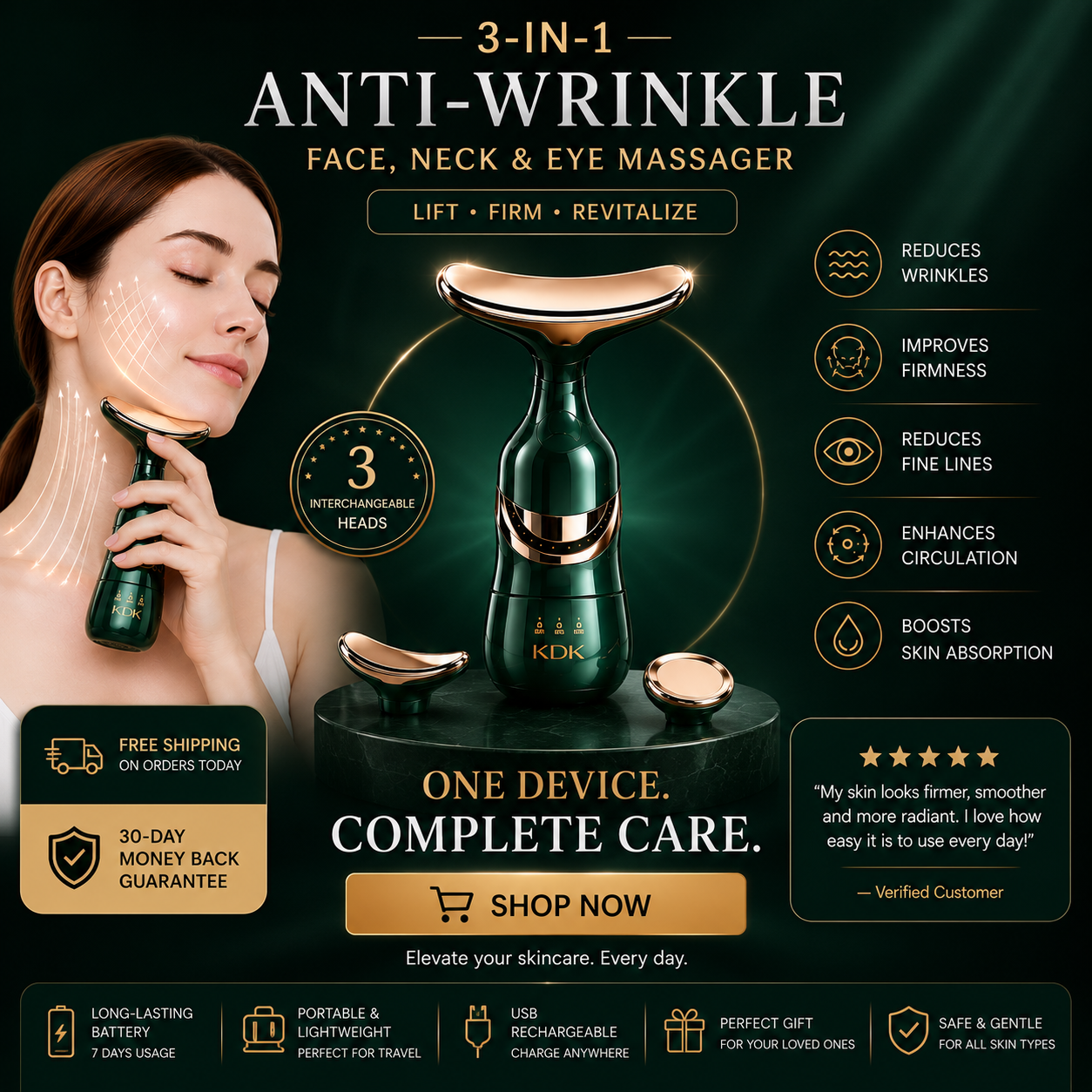 3 in 1 Anti-Wrinkle Face, Neck & Eye Massager – Professional Skin Lifting Device
