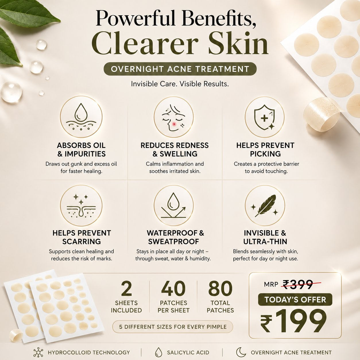 Premium Pimple Patches for Face - Hydrocolloid Acne Dots (2 Sheet Set)